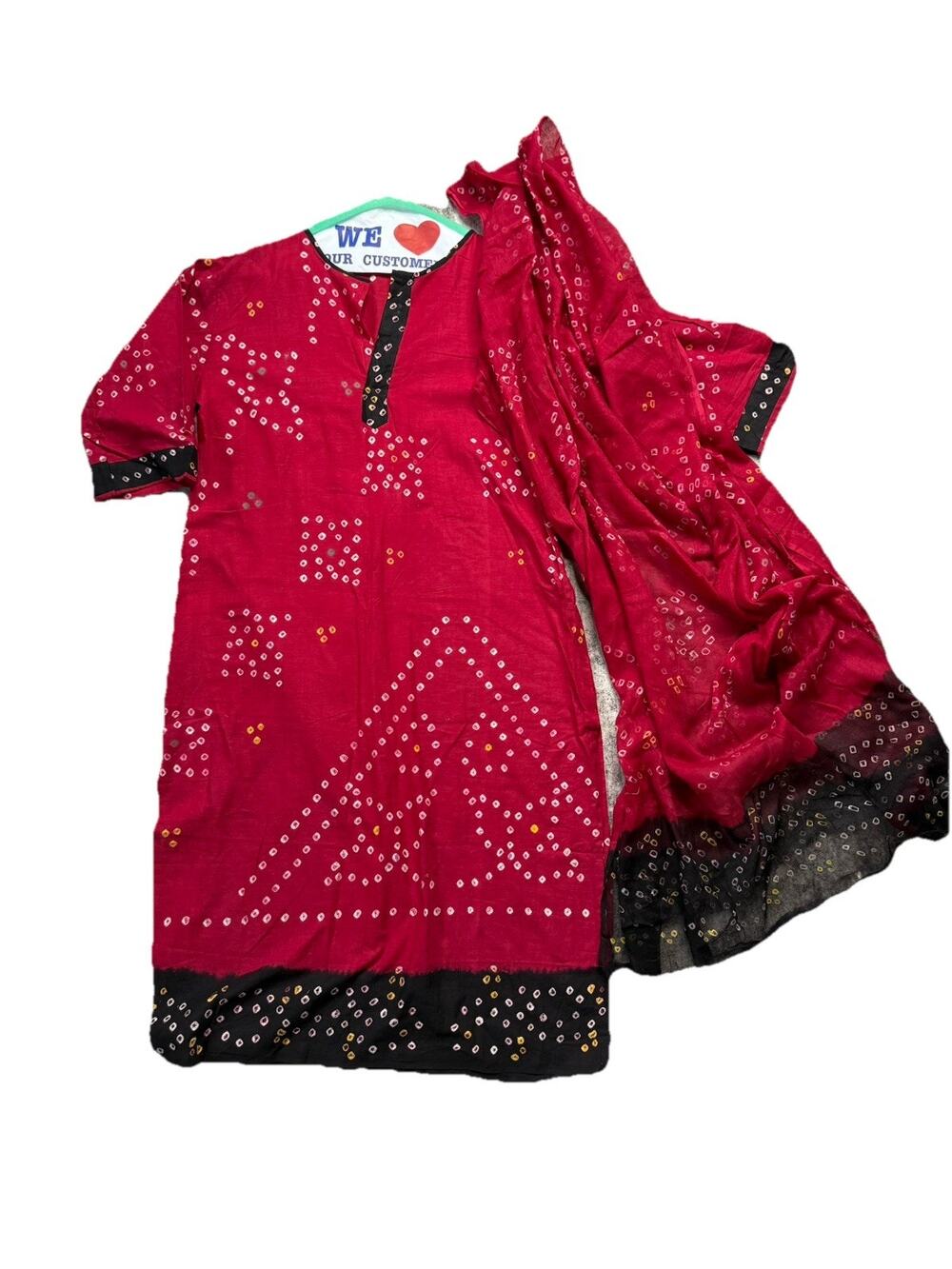 Indian Ethnic Kurti Set with Bandhani Dupatta –Bollywood Women Cotton Red